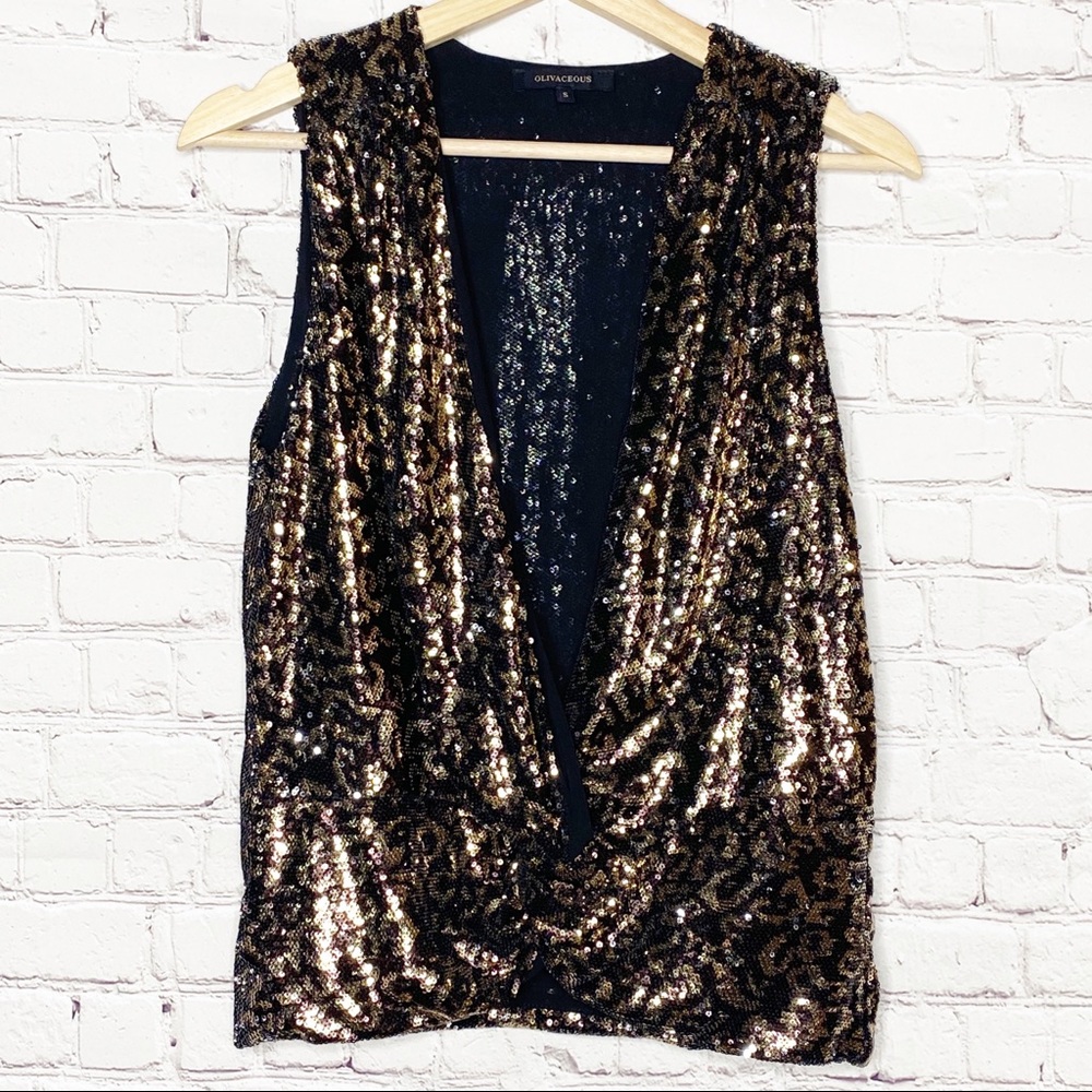 Olivaceous Leopard Sequin Sparkly Top